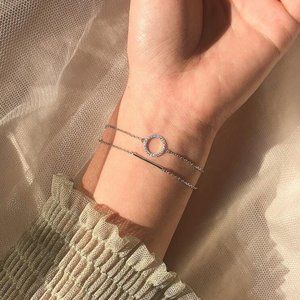 925 Sterling Silver Diamond Circle Bar Bracelet